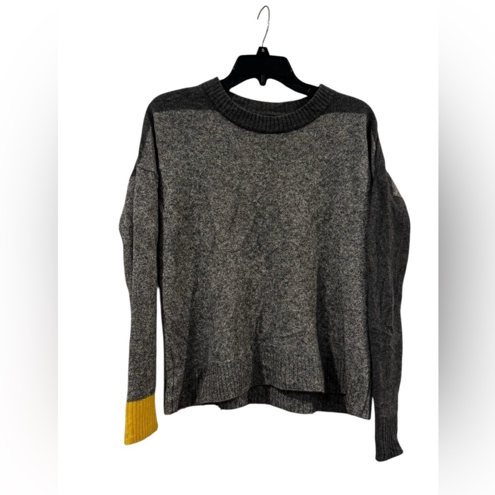 Women’s Aqua Cashmere Crewneck Sweater Gray Yellow Colorblock XS